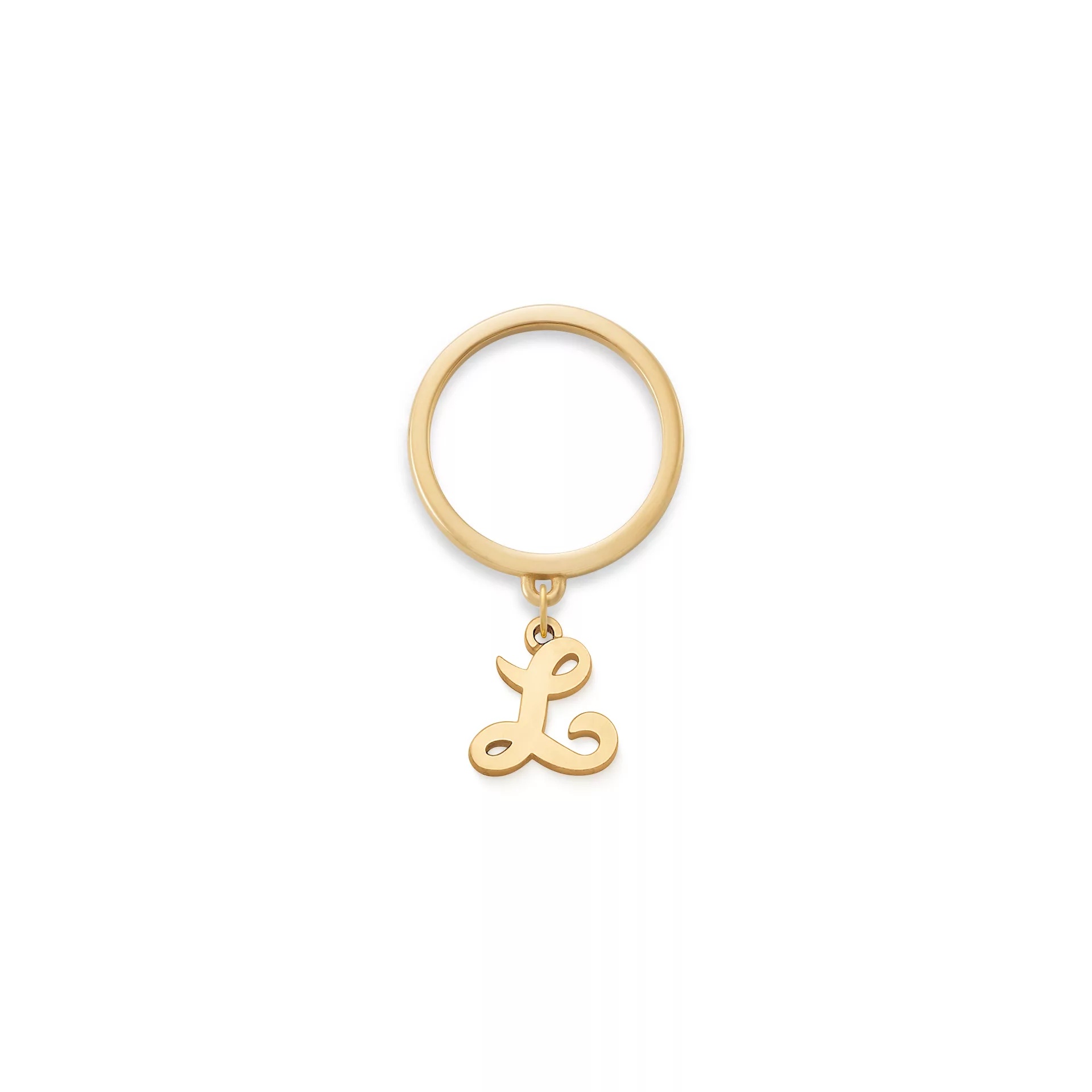 Small Script Initial Charm Dangle Ring
