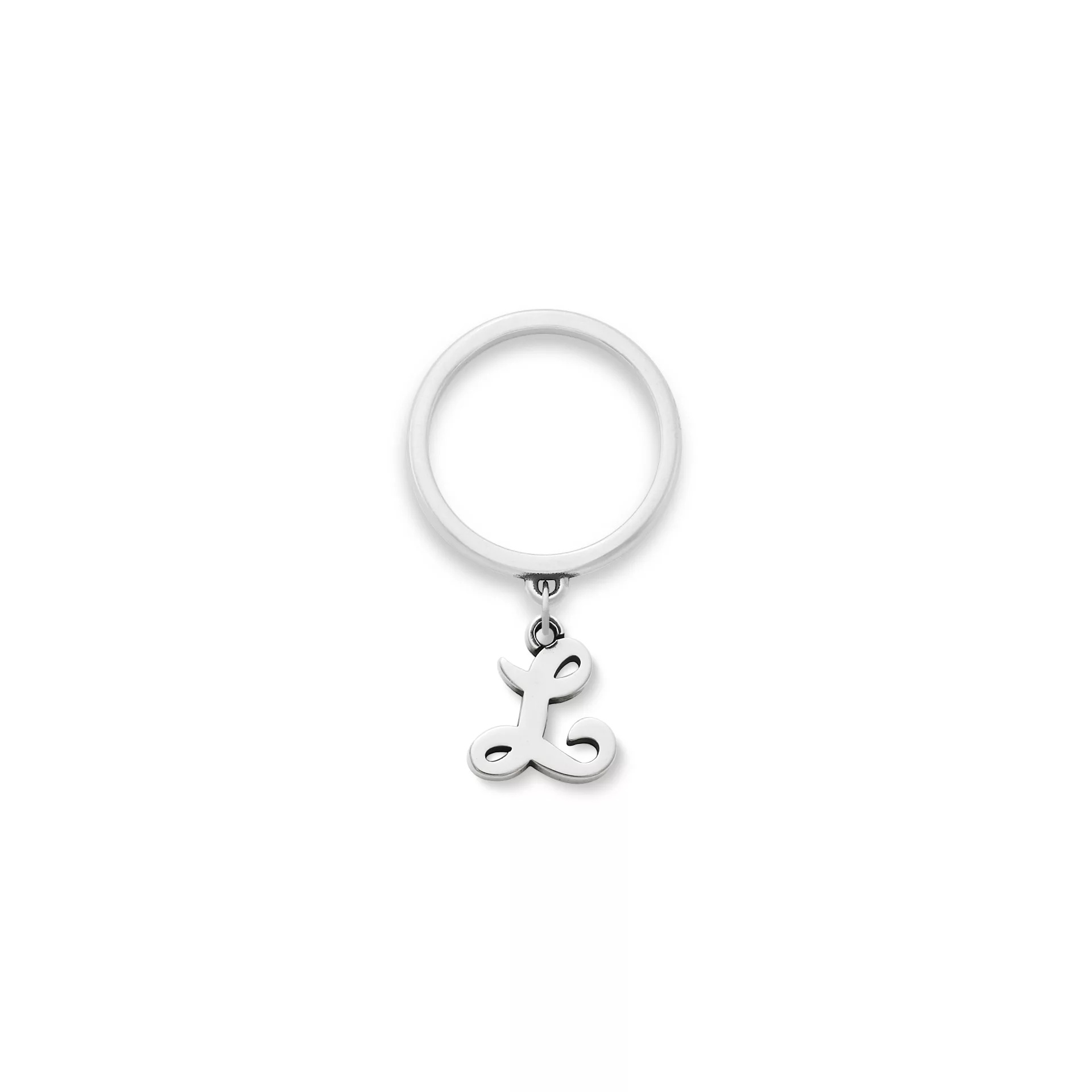 Small Script Initial Charm Dangle Ring