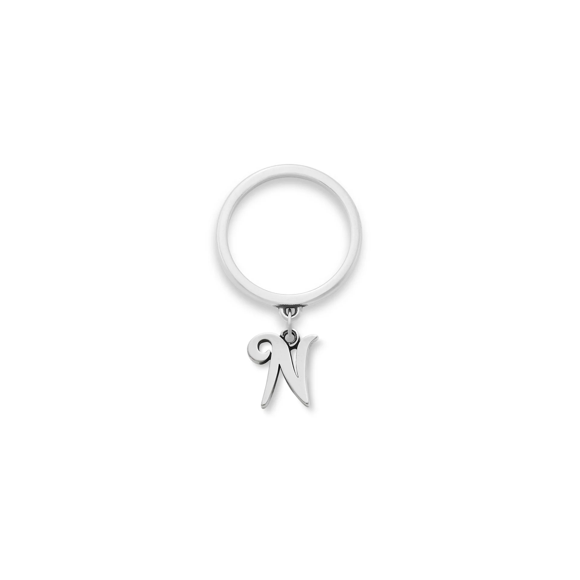 Small Script Initial Charm Dangle Ring