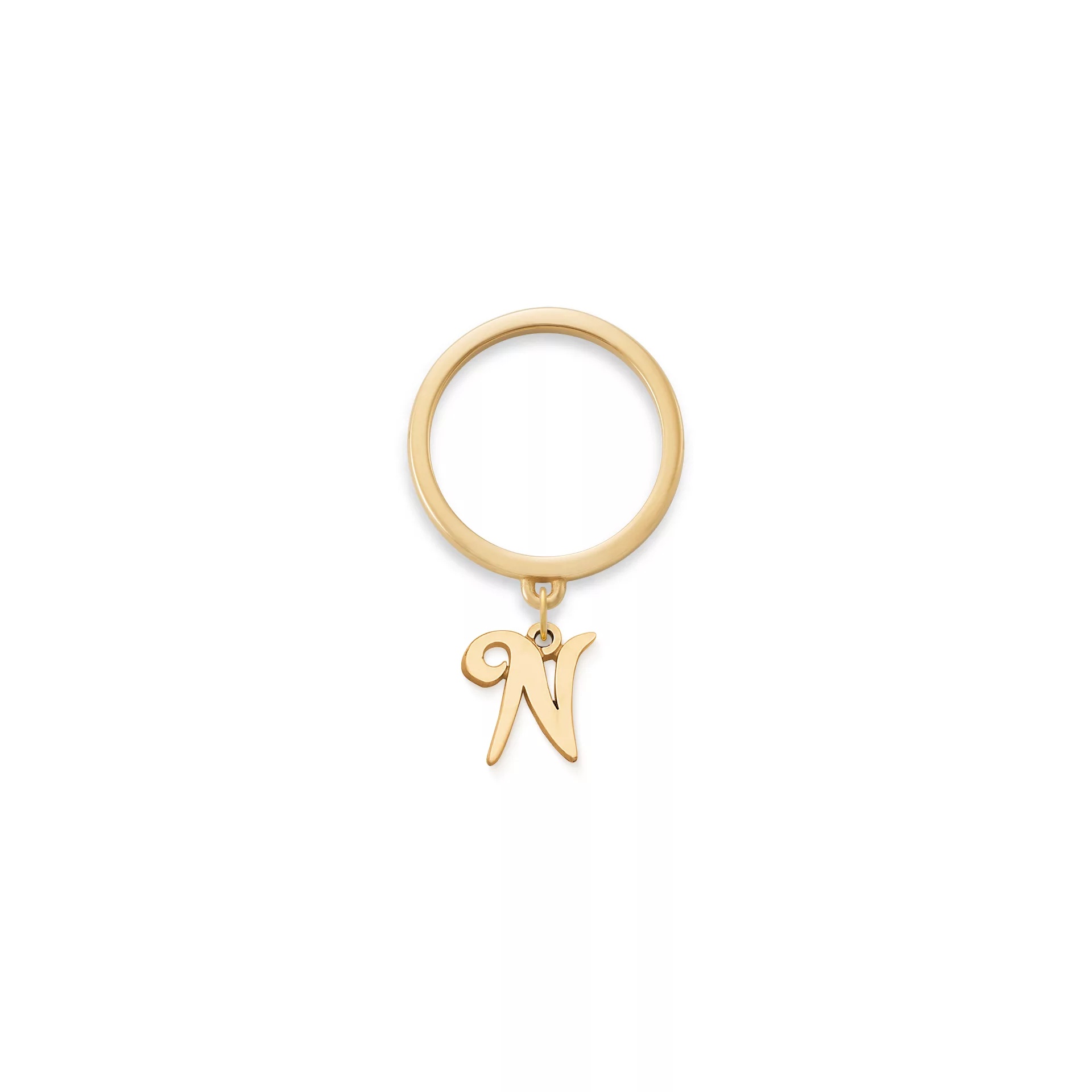 Small Script Initial Charm Dangle Ring