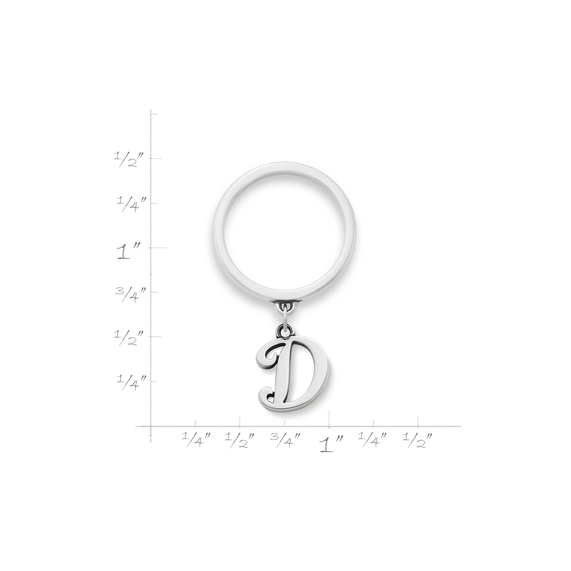 Small Script Initial Charm Dangle Ring - Image 2