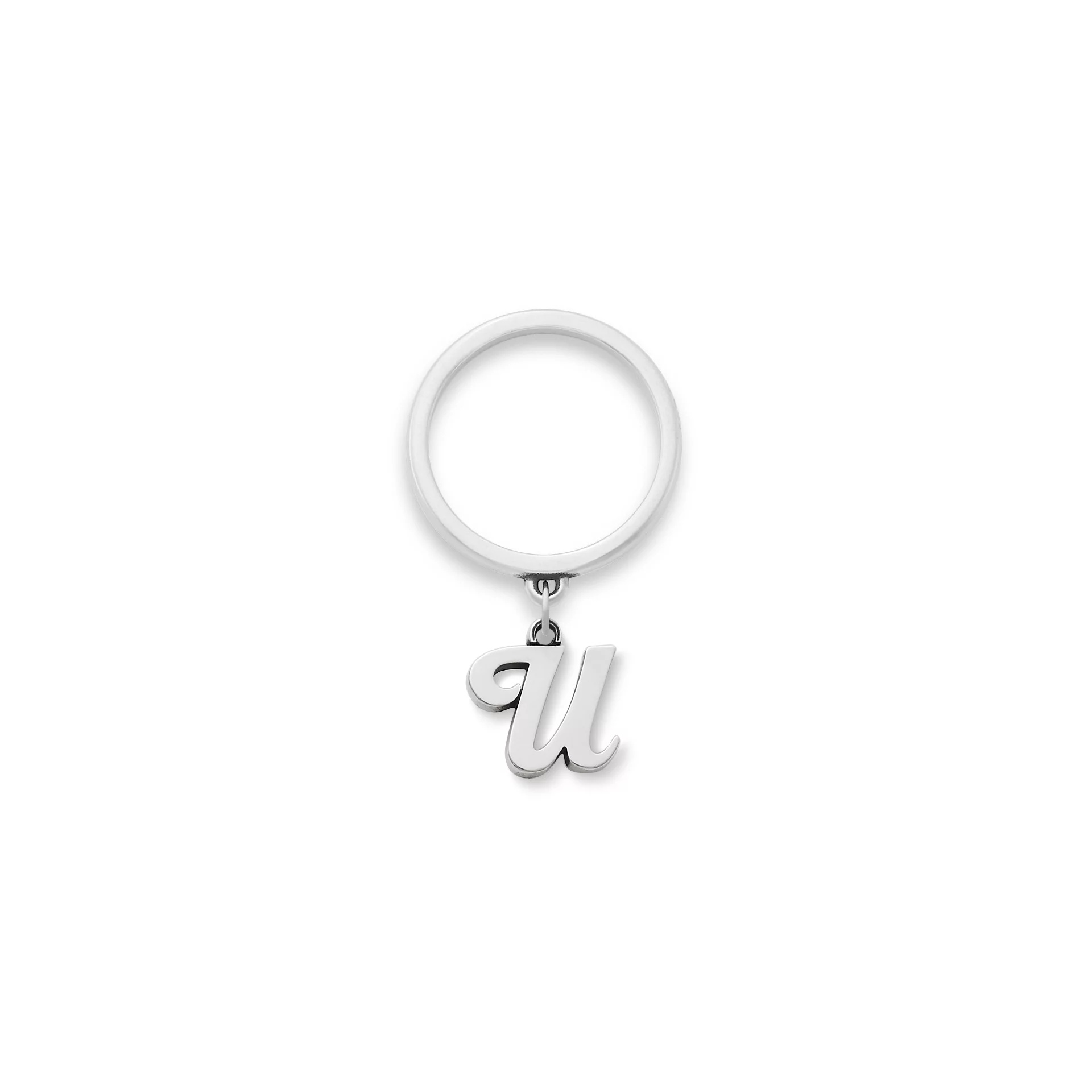 Small Script Initial Charm Dangle Ring