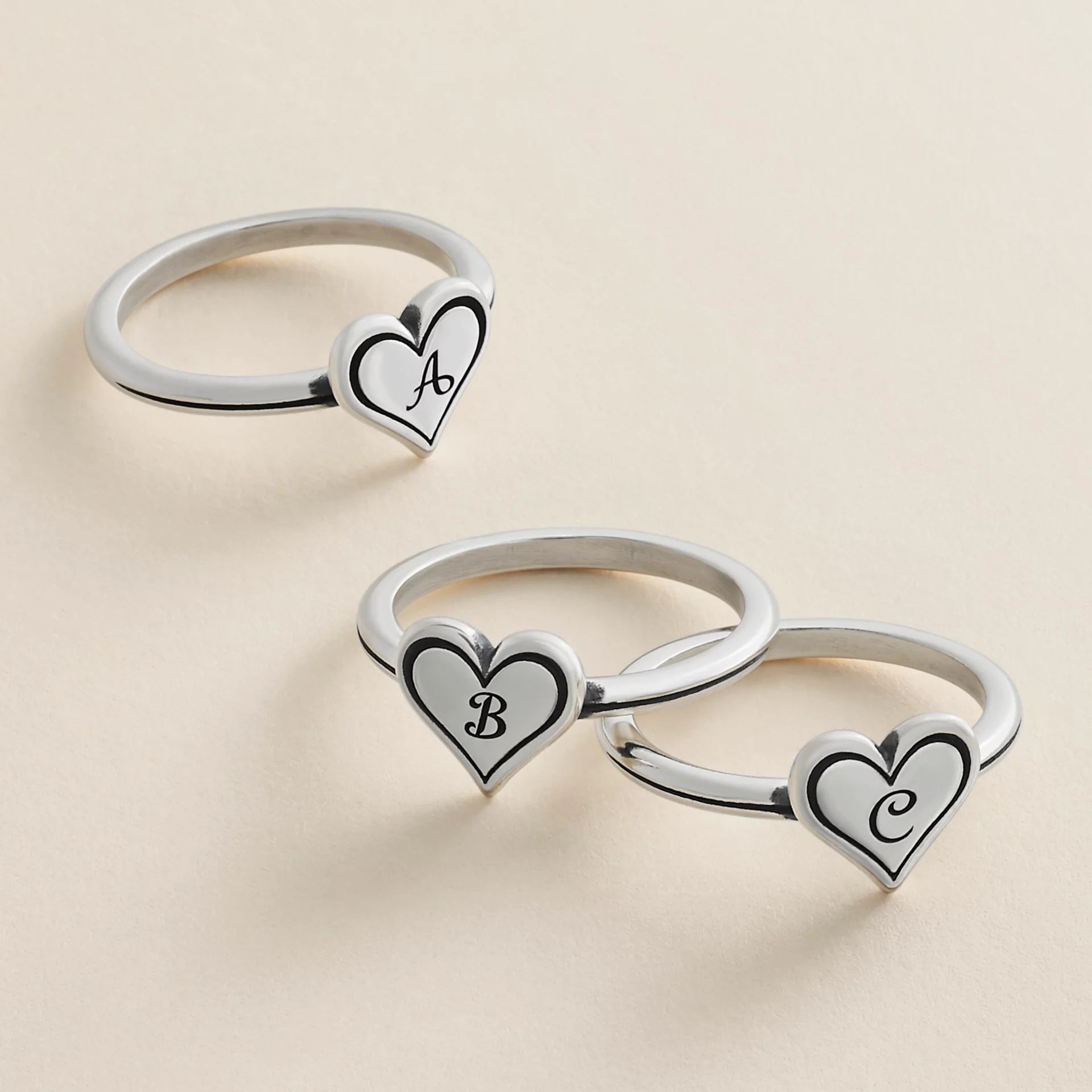 Delicate Heart Initial Ring - Image 2