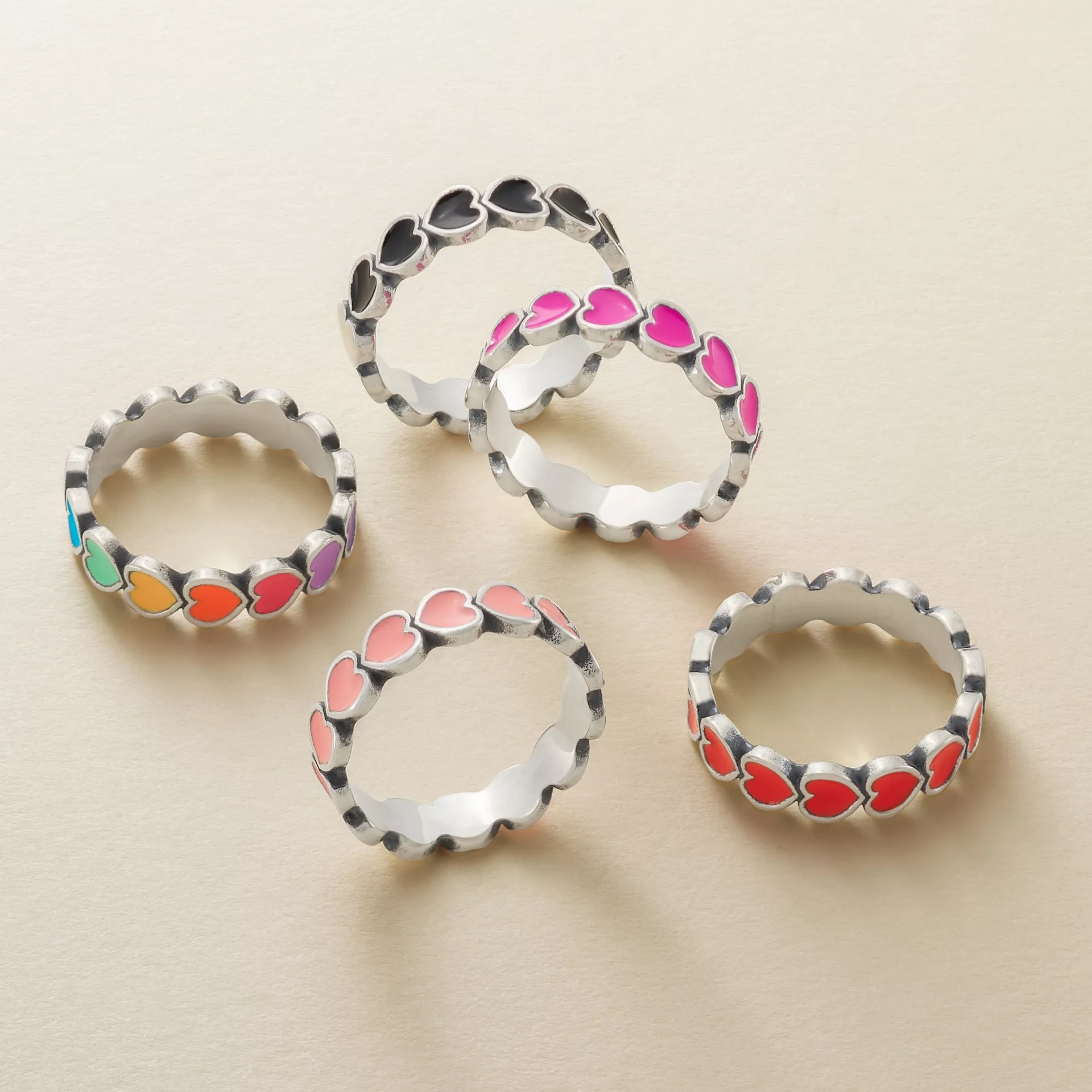 Enamel Connected Hearts Ring - Image 3